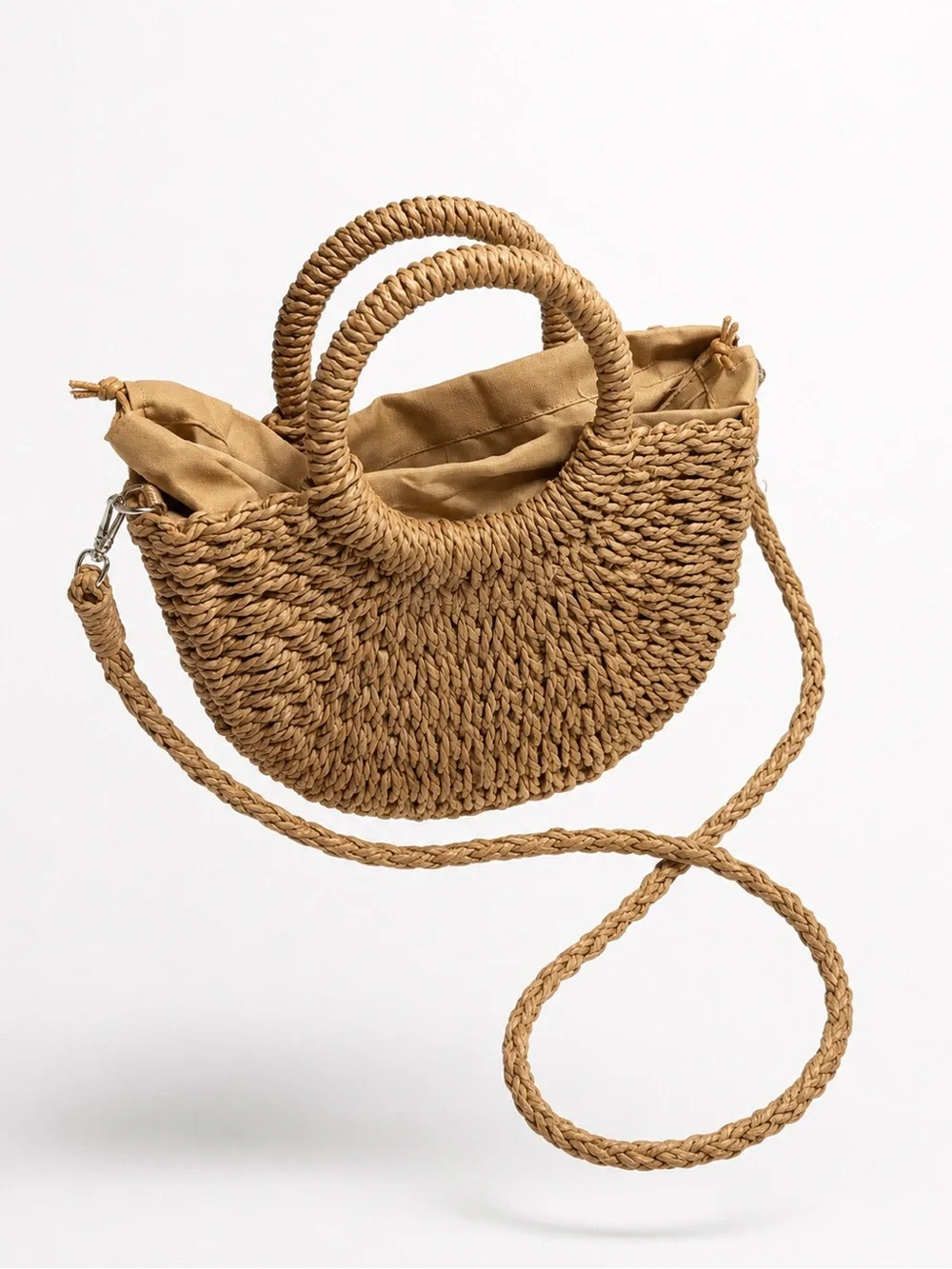 Braided Round Straw Crossbody Bag - Tan